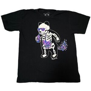 Riot Society Graphic Tee Women LG Black Galaxy Panda Skeleton Short Sleeve (D)